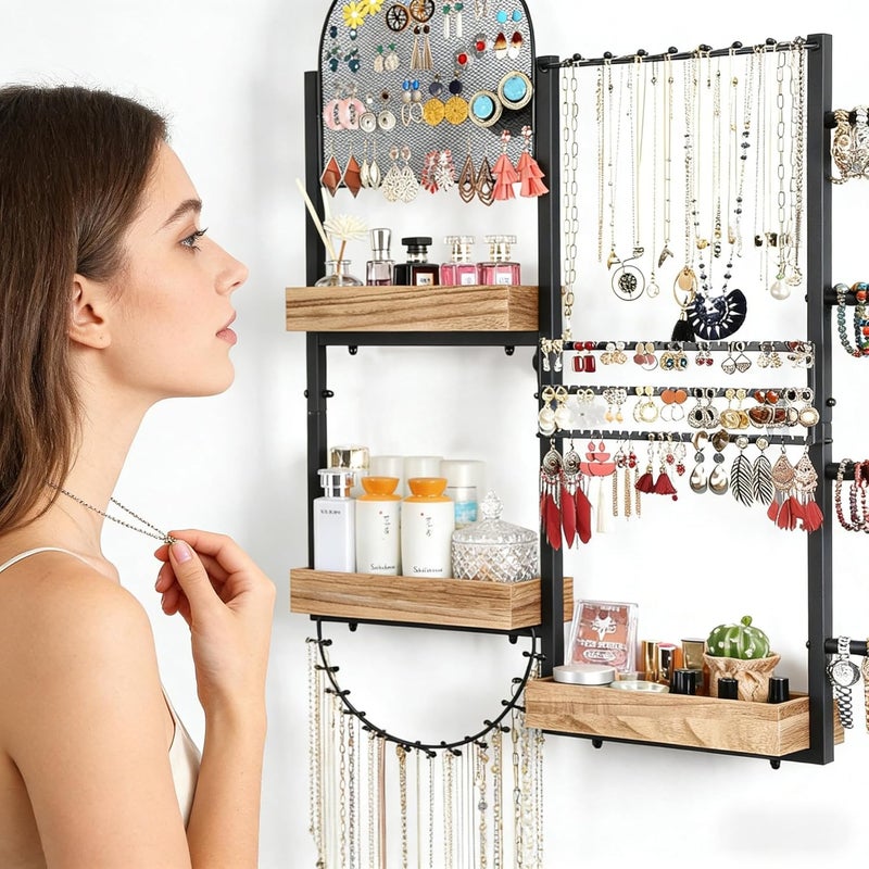Keebofly Large Jewelry Organizer - Big Wall Mount Hanging Jewelry Holder Display for Earrings, Rings, Necklaces, Bracelets, Makeup, Perfume & Watches - Image 3